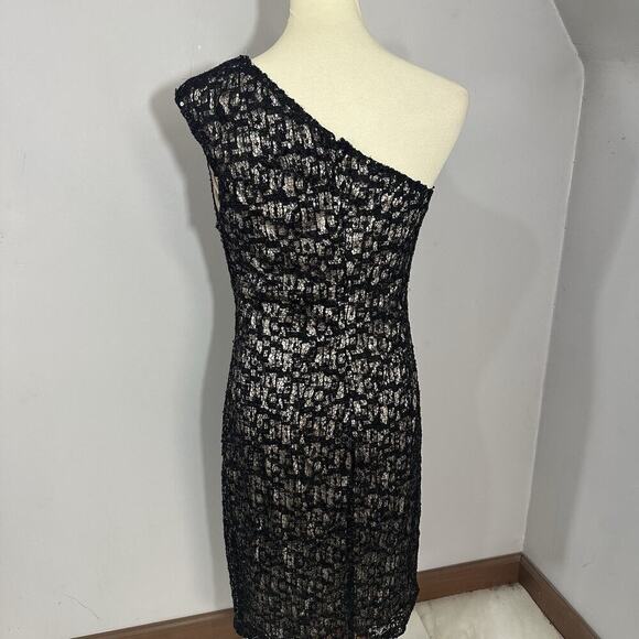 David Meister Black Lace One Shoulder Sequin Cocktail Dress Evening Formal Sz 12 - Picture 6 of 11